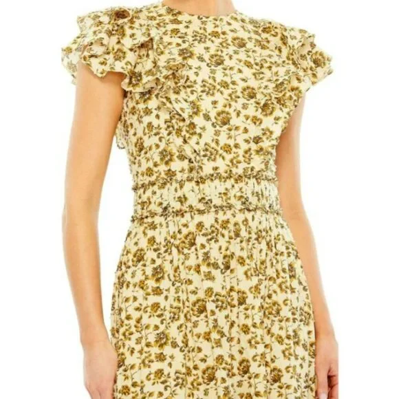 Anthropologie Mac Duggal Ruffle Cotton Voile Formal Gown Maxi Dress Size 12 - Picture 2 of 10